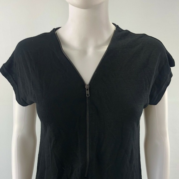 Top Blouse Casual Short Sleeve Black Zipped Up - Picture 4 of 8